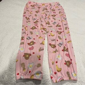 Pink Pajama Pants Brunch Theme Heart Waffle, Latte, Honey Teddy Bears